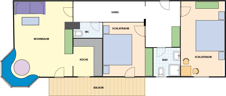 Grundriss Appartement 2 für 4 Personen