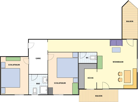 Grundriss Appartement 3 für 4 Personen