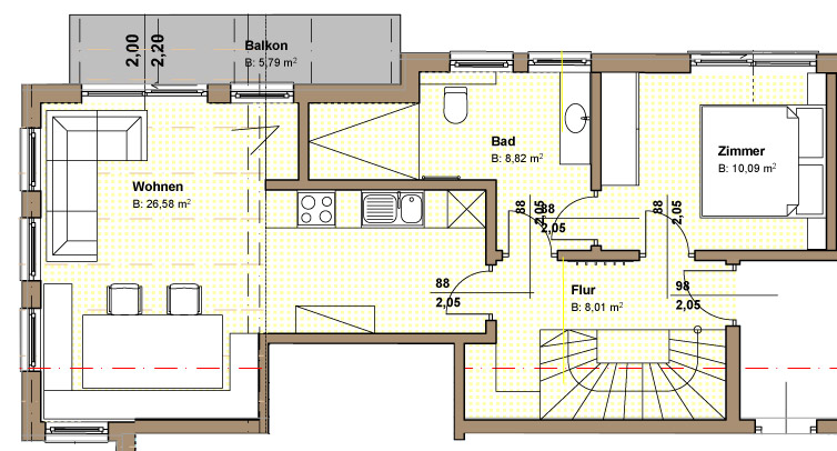 Grundriss Appartement Nord mit 3 Schlafzimmer UG